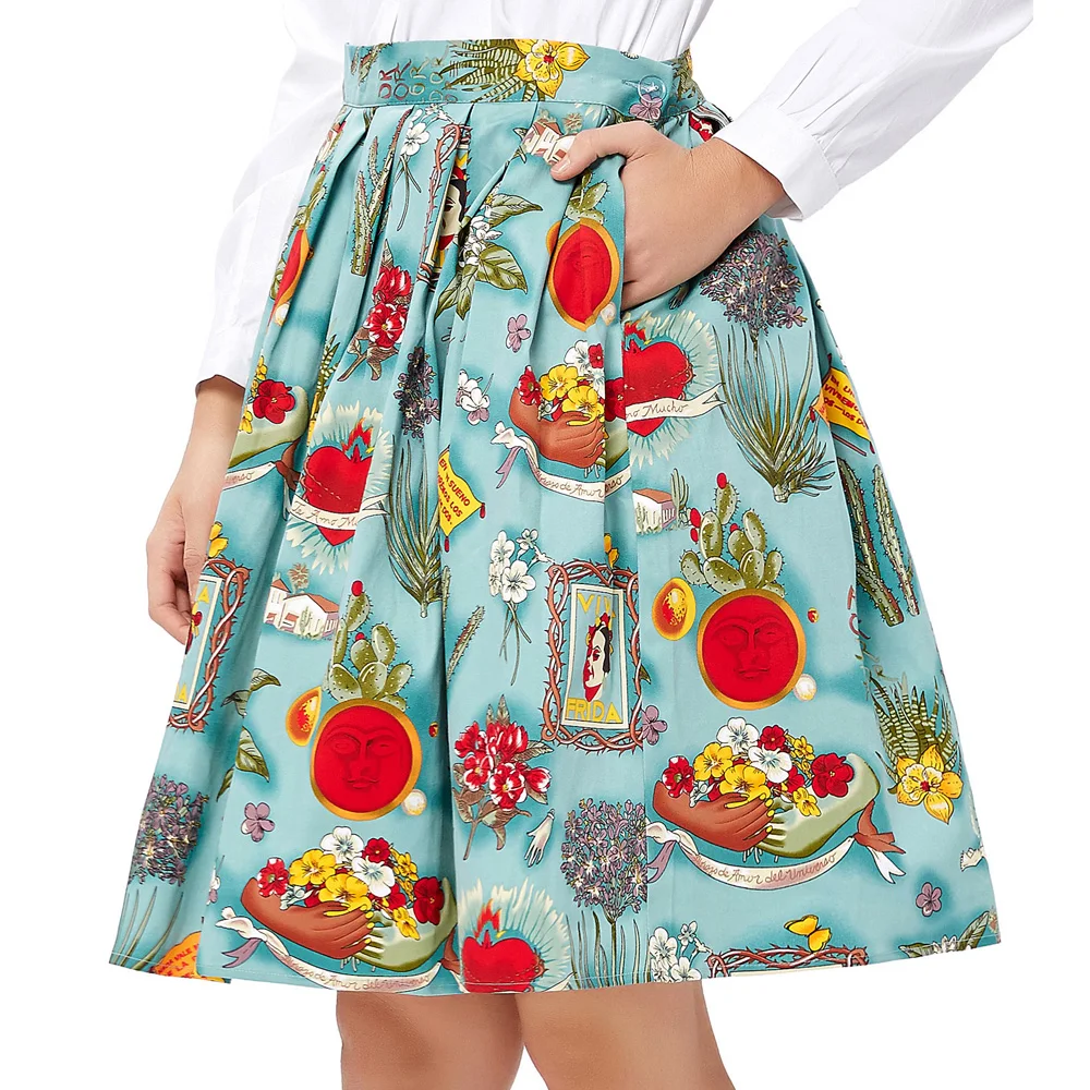 

Vestidos 2017 Women Pinup Vintage Skirts Rockabilly 50s 60s Skirt Autumn Floral Print Pleated High Waist Midi Saia Vestido 6294