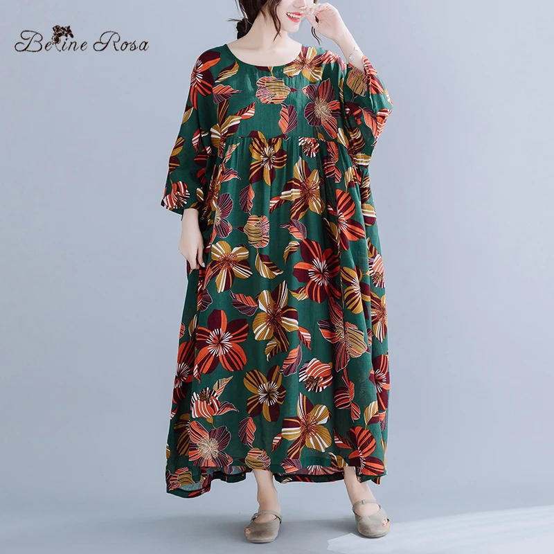 BelineRosa 3XL 4XL 5XL 6XL размера плюс женская одежда в китайском стиле ретро платье с принтом женское летнее платье MBXC0007