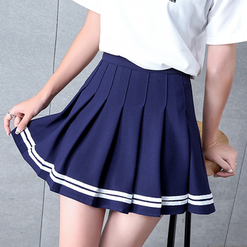 Girls new tennis skirt fashion mini pleated dance skirt student baseball skirt uniform striped tennis skirt high waist spor