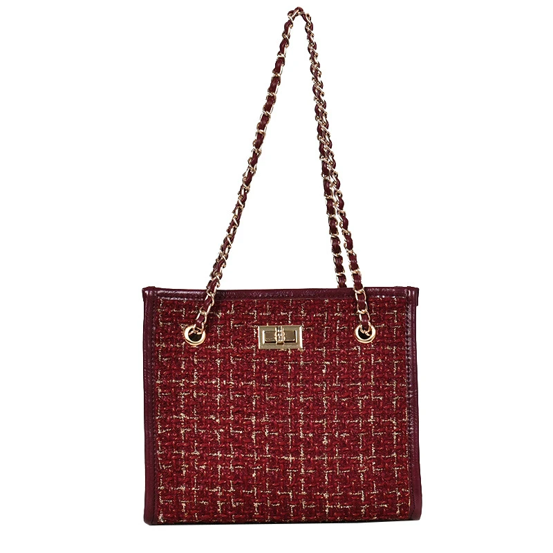 

2 bags 2018 Winter Fashion New Ladies Big Tote bag Quality Woolen Women's Designer Handbag Lock Chain Shoulder Messenger bags