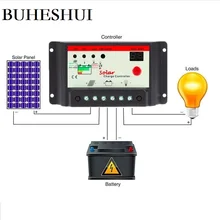 BUHESHUI Солнечная Панель зарядное устройство контроллер системы 10A 20A 30A 12 В/24 В со временем освещения солнечный регулятор 100 Вт 200 Вт 300 Вт 400 Вт 500 Вт