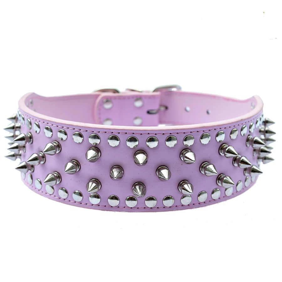 2 Inch Wide Spiked Dog Collar Large Personalized Pu Leather Collar For