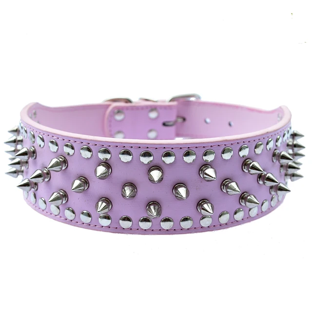 2 Inch Wide Spiked Dog Collar Large Personalized Pu Leather Collar For