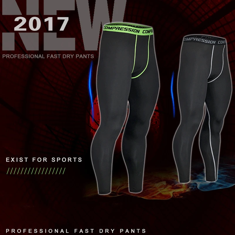 high quality Men Gym Compression Slim Tight Base Layer Sports Leggings Running Pants Trousers