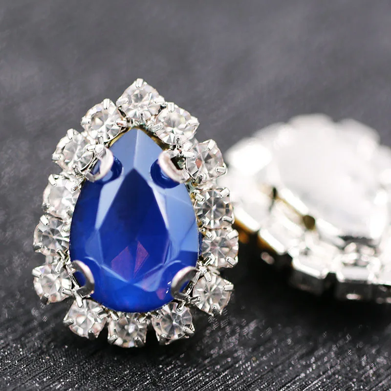 Free shipping glass rhinestones teardrop shape sew on crystal button Dark blue Mocha crystals Diy jewelry/nail art | Дом и сад