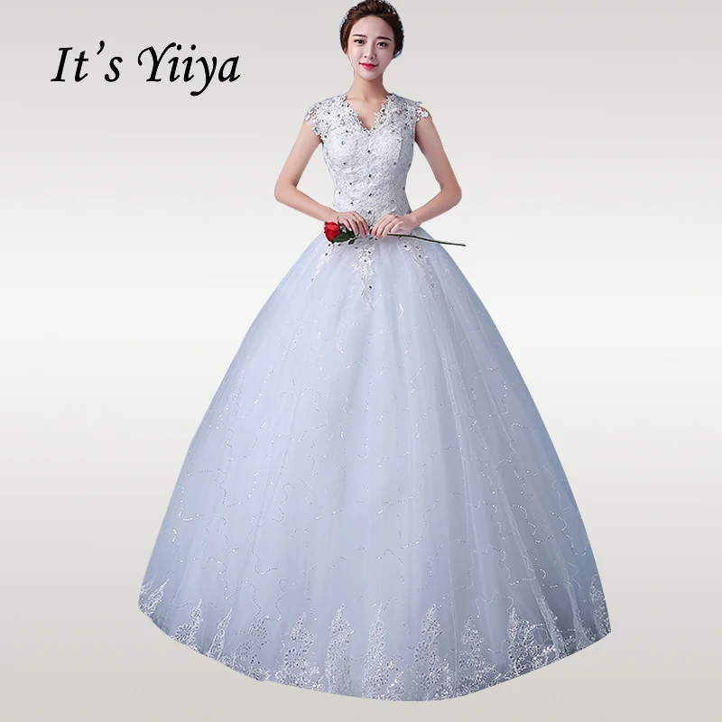 Это Yiya свадебное платье Кристалл v-образным вырезом белые элегантные свадебные платья плюс размер Кружева Vestido de novia XXN167