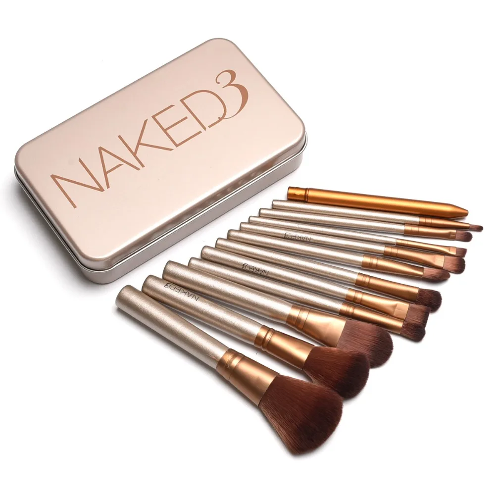 Metal box 12pcs/set NAKED3 Makeup Cosmetic Brushes Set professional Powder Foundation Eyeshadow Lip Brush Tool beauty essentials