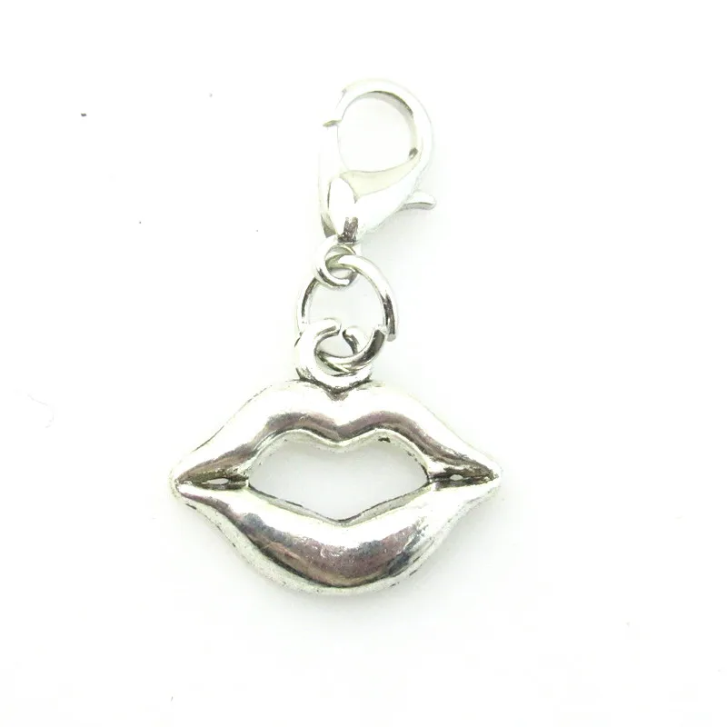 

New 20pcs/lot lip Dangle Charms silver Lobster Clasp Charm DIY Jewelry Accessories Necklace Pendant