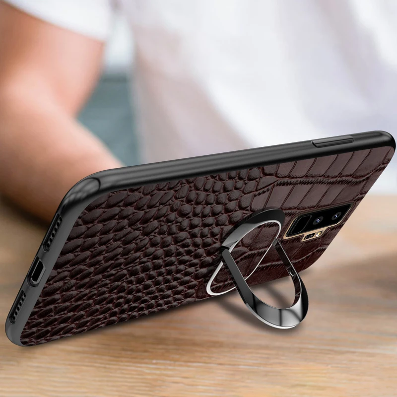 Phone Case For Samsung Galaxy S9 Plus S7 Edge S8 Note 8 9 A5 A7 J5 J7 Car Holder Magnetic Suction Ring Bracket Crocodile Texture