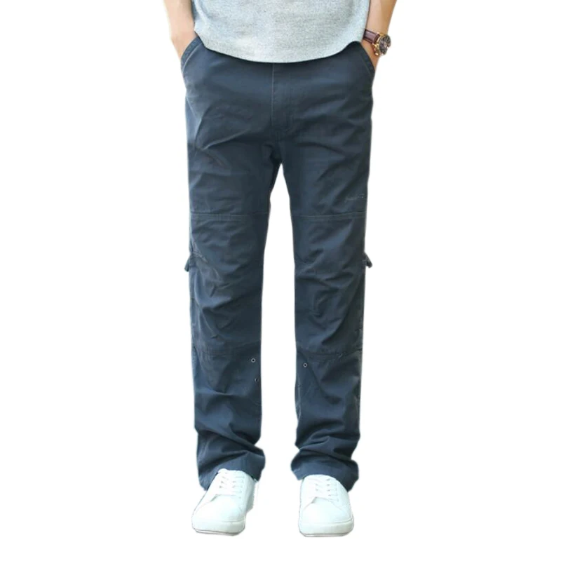 Весна и осень новые мужские брюки большой размер 7XL хлопковые брюки высокого качества повседневные Модные свободные плюс толстые мульти-карманные комбинезоны - Цвет: Серый