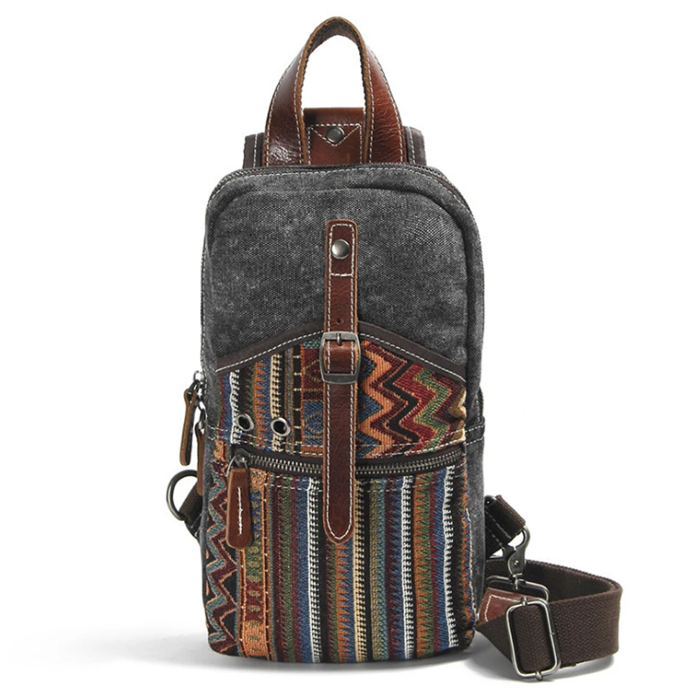 

Retro National Style Canvas Bags Fashion Men Travel Chest Bag Casual Women Multifunction Single Shoulder Bag Personality Satchel