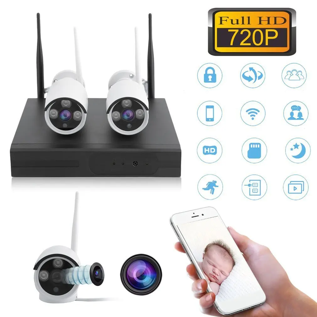 

2pcs Wireless 4 Channel NVR Kit Wireless CCTV Security System 2pcs WIFI IP Cameras Outdoor Indoor Home Surveillance Cam