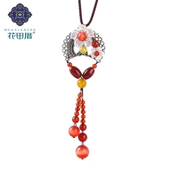 

Ethnic Handmade Rope Chain White Shell Petal Vintage Hollow Alloy Red Yellow Stone Bead Imitation Opal Pendant Necklace CL-18002