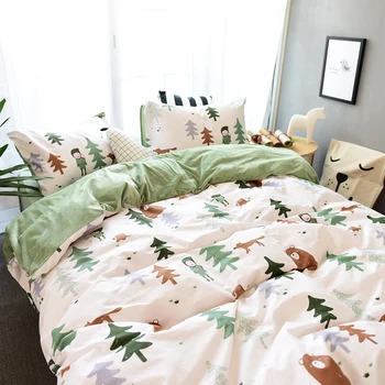 

Little fresh one side cotton one side velvet four pieces cartoon 4 or 3 sets coral pile bedding.