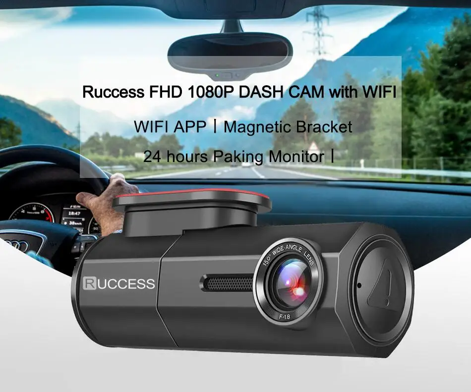 RUCCESS Автомобильный видеорегистратор Full HD 1080P видеорегистратор с Wi-Fi Автомобильная камера рекордер 24H монитор парковки ночное видение английская/Русская версия