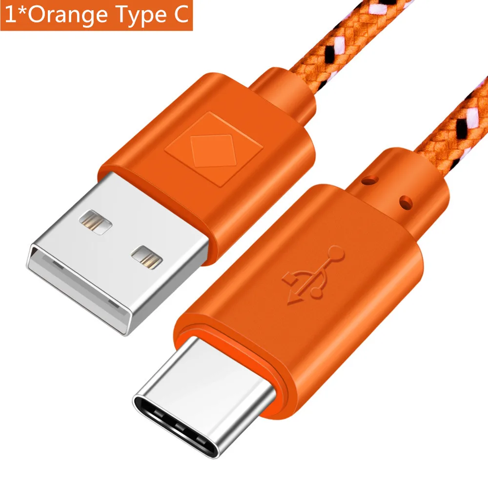 Кабель Micro usb type-C ROMICHW 1 м 2 м 3 м нейлоновый кабель для быстрой зарядки для samsung Xiaomi huawei LG Android Micro usb type-C USB шнур - Цвет: Orange For Type C