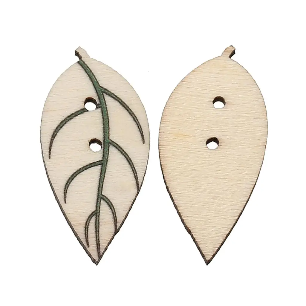 

Wood Sewing Button Scrapbooking Leaf Natural Two Holes 3cm x 14mm,50 PCs new