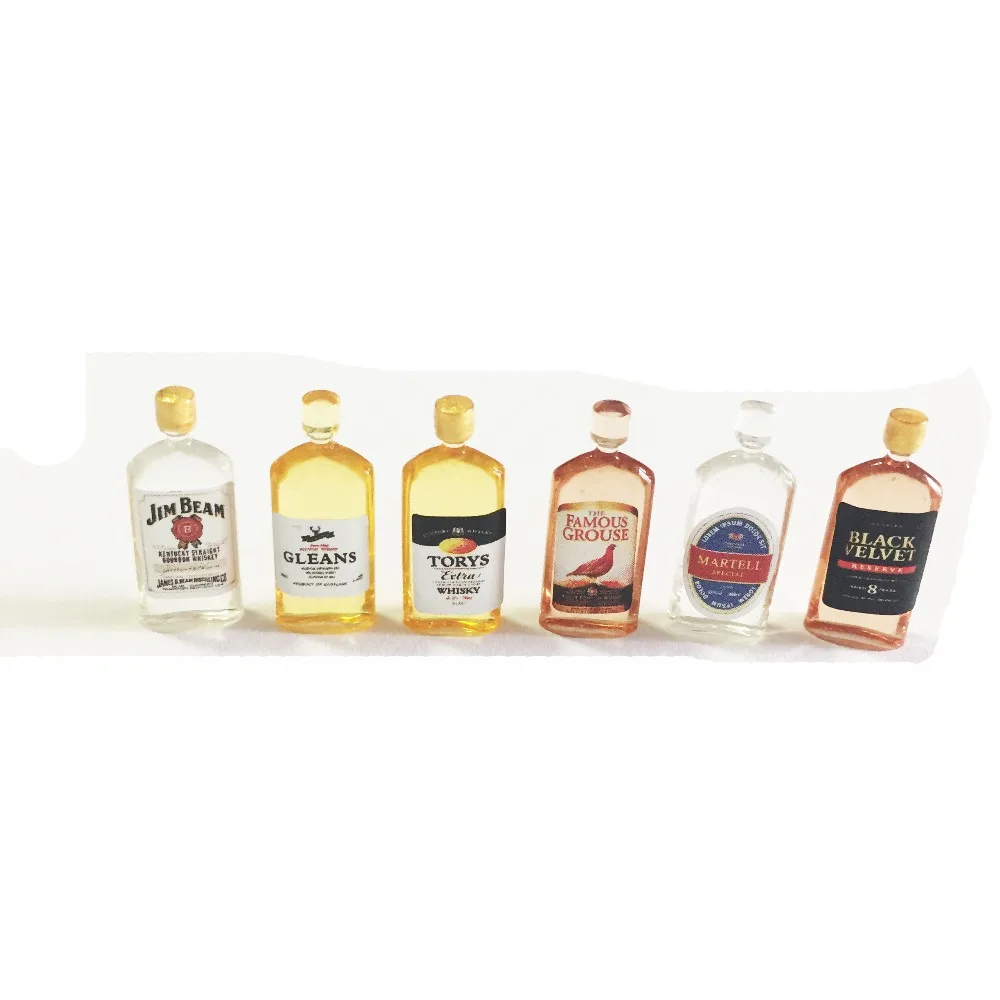 

1:6 1:12 Scale Dollhouse Miniature 6pcs Whisky Drinks Wine Bottles Model Mini Kitchen Pretend Play Doll Food Toy antique home