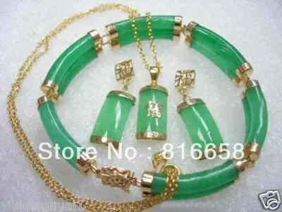 

Free shipping@@Genuine Green Jade Pendant Bracelet Earring Set