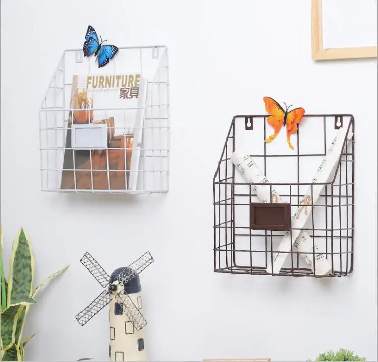 المعادن سلة مجلة الحائط المعلق حامل حامل التخزين صندوق معدني زهرة زهرية حديقة الحديقة ديكور مزيج اللون