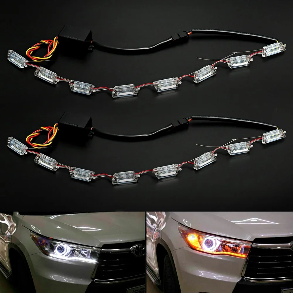 

2pcs LED DRL Strip Car Flexible White Amber LED Knight Rider Strip Light Headlight Turn Signal Lamp for BMW E90 E46 E39 F34 F10