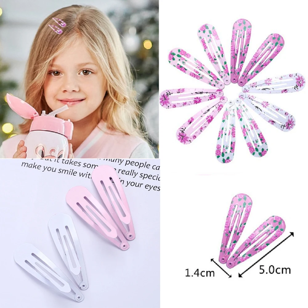 

10Pcs/Lot Hairpins Kids Snap Hair Clips for Children Girls Hair Accessories Baby Hair Clip Pins Metal Flower Printed Barrette