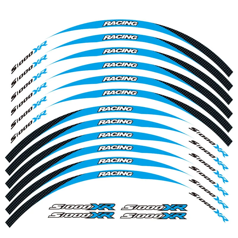 Мотоцикл 1 комплект передние и задние края обода колесные наклейки Светоотражающие Водонепроницаемые 17 дюймов наклейки для BMW S1000XR - Цвет: Blue