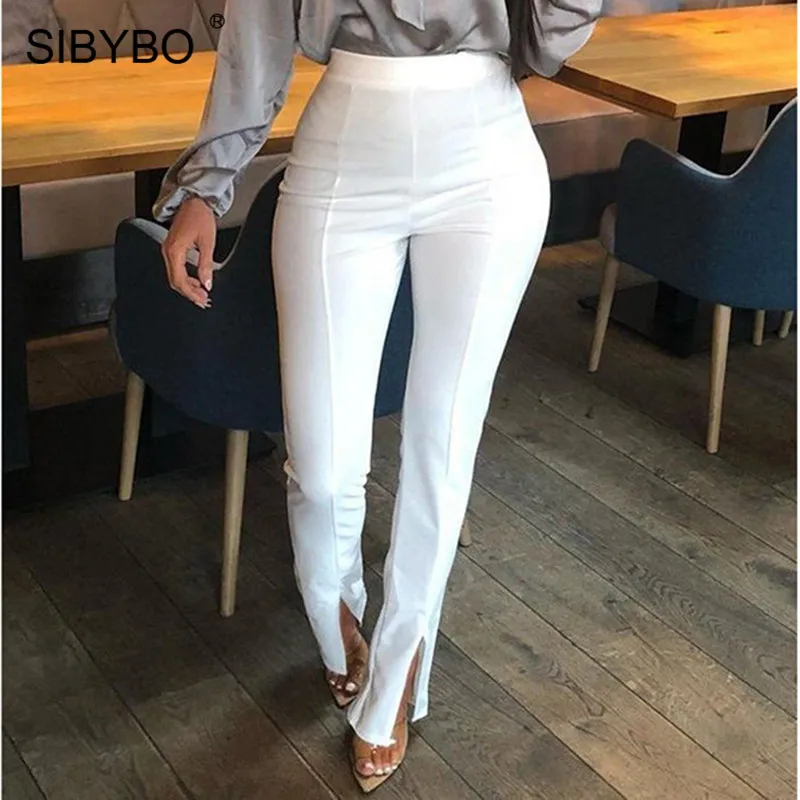 Женские брюки карандаш с разрезом Sibybo однотонные повседневные высокой талией и