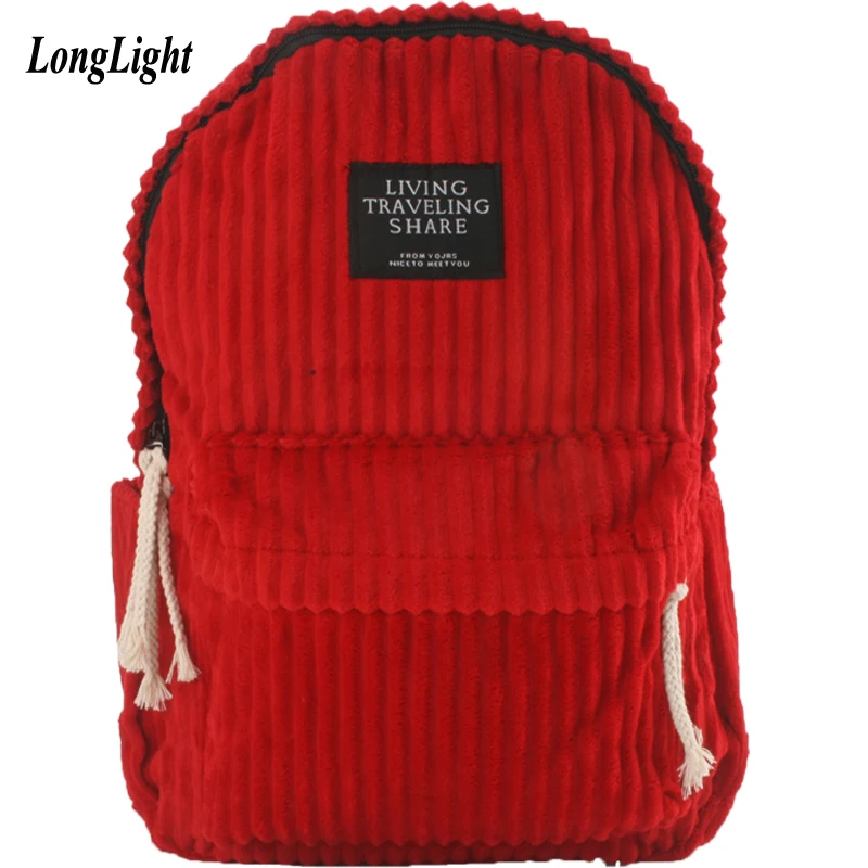 

Women's wide-waled cotton corduroy backpack casual feminine rucksack lovely girl daypack ultralight schoolbag LongLight