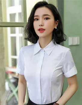 

Novelty White Short Sleeve Formal Blouses & Shirts For Women Business Office Work Wear Blouse Female Tops Clothes Plus Size