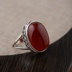Оригинальные Твердые кольцо из серебра 925 пробы кольца с природный красный халцедон дизайнерские ювелирные изделия роскошные аксессуары
