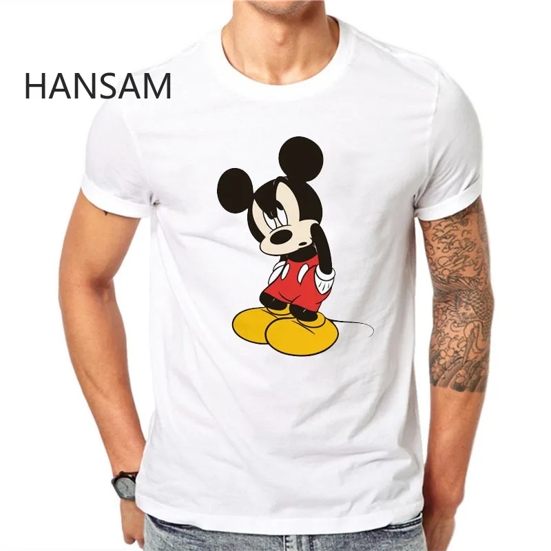 

Naughty Thinking Mickey Print T Shirt Men Short Sleeve T Shirts Funny Tops Tee New Unisex Harajuku Tops