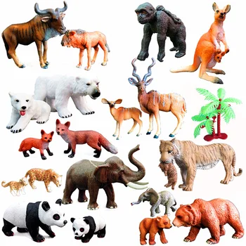 

Home Decor Figurines Miniatures Plastic Simulated Wildlife Sheep rhino Bear Mother child Family Set Model Toys