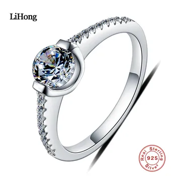 

100% 925 Sterling Silver Ring Stackable Love Hearts With Crystal Rings For Women Wedding Party Gift fit Lady Jewelry