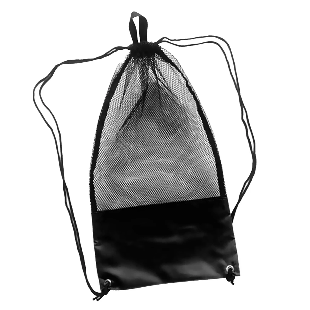 Adjustable Black Mesh Drawstring Bag for Snorkeling Scuba Diving Swim Fins Goggles Mask for Goggles Mask Regulator Fins Flippers