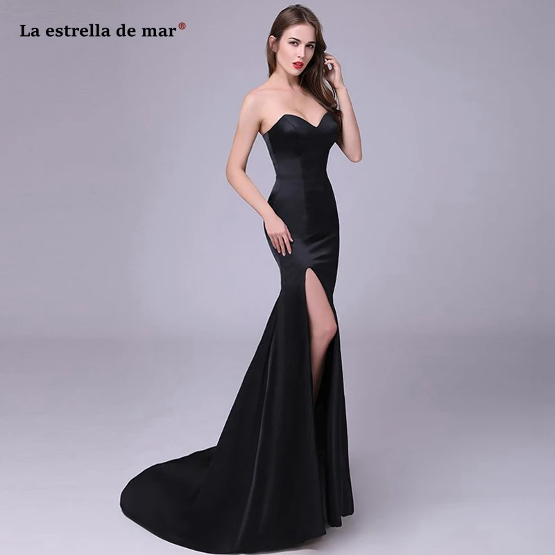 

Gala jurken2019 new satin sweetheart halter black sexy mermaid high slit dance prom dress long custom vestido formatura