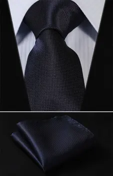 

TL1003V8 Pure Navy Blue Solid 3.4" Silk Lots Wedding Gravata Jacquard Man Tie Necktie Pocket Square Handkerchief Set Suit