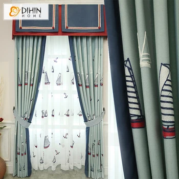

Cartoon Boat Embroidered Blackout Curtain Customized Valance Luxury Window Curtains For Children Room 1 Panel