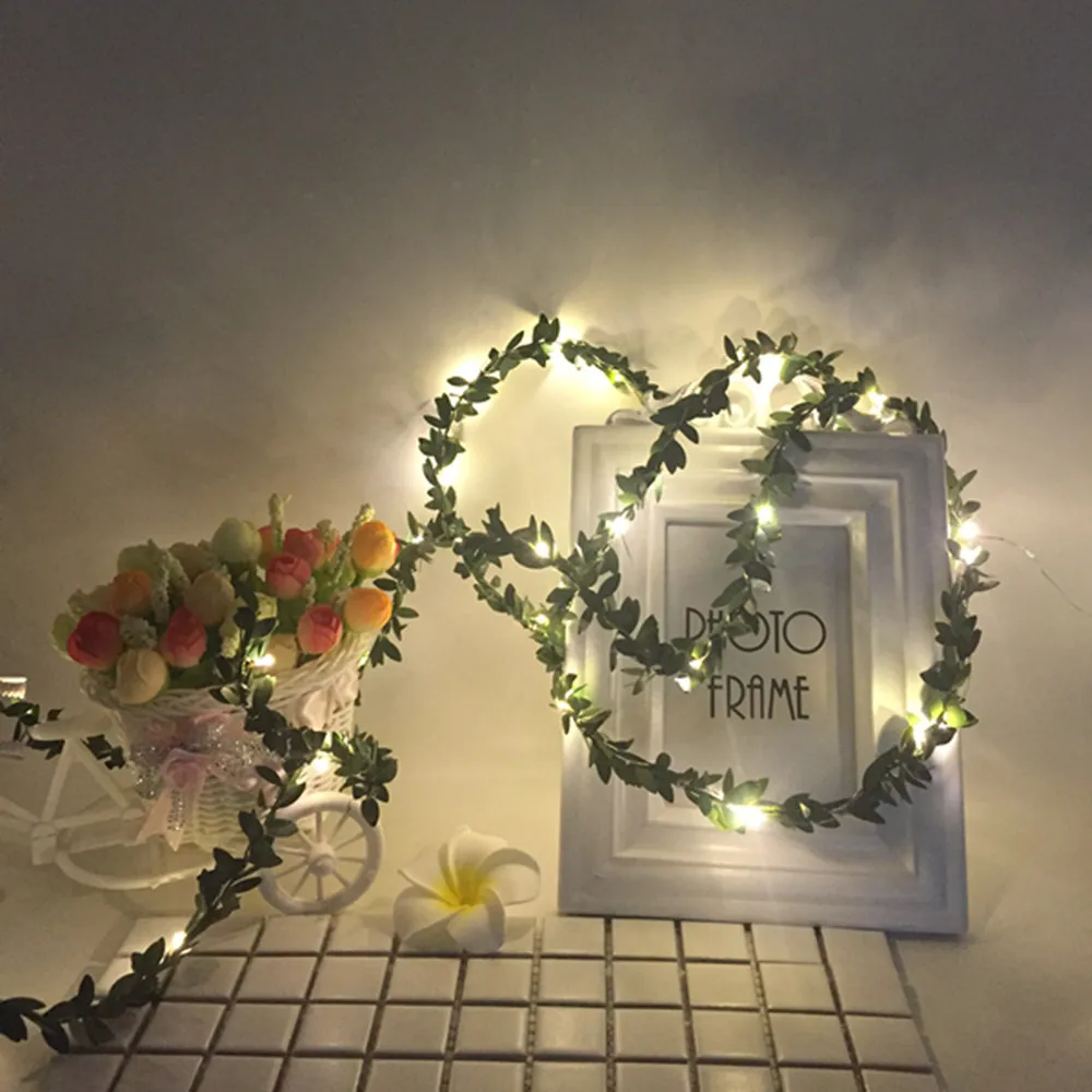 5M 2M RGB Fairy Garland Xmas Holiday Decoration Light Led Green Leaves Copper Wire String Lamp Warm White 20 50Leds Party Decor (9)