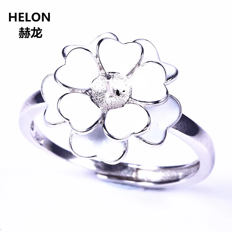 

Sterling Silver 925 Cloisonne Enamel Women Semi Mount Wedding Party Ring Pearl Round Bead Amber Agate 5-7mm Fine Jewelry Setting