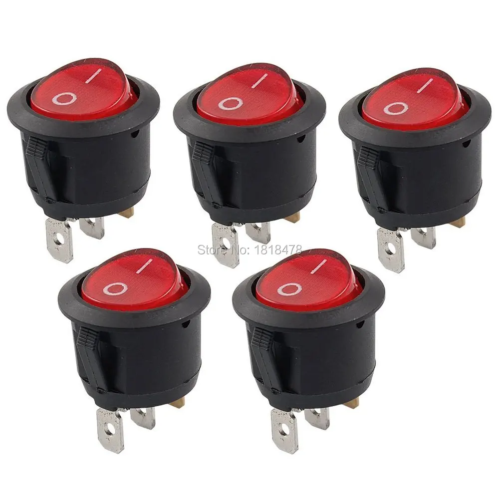 100pcs x Red Light ON OFF SPST Round Rocker Switch 6A/250V 10A/125V AC ...