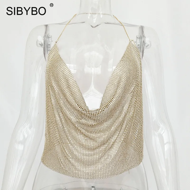 Женский укороченный топ Sibybo с лямкой через шею и открытой спиной пляжный