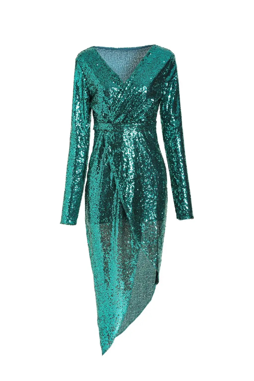 Зима сексуальный v-образный вырез с блестками платье для женщин с длинным рукавом облегающее платье Элегантное Черное Разделение Клубные вечерние платье размера плюс, женские платья - Цвет: Зеленый