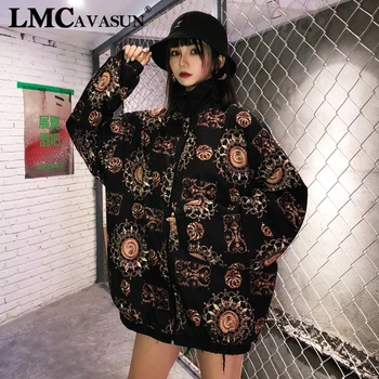 

LMCAVASUN 2019 Autumn Retro Jacket Women Loose Long Sleeve Harajuku Coat Thin Outwear
