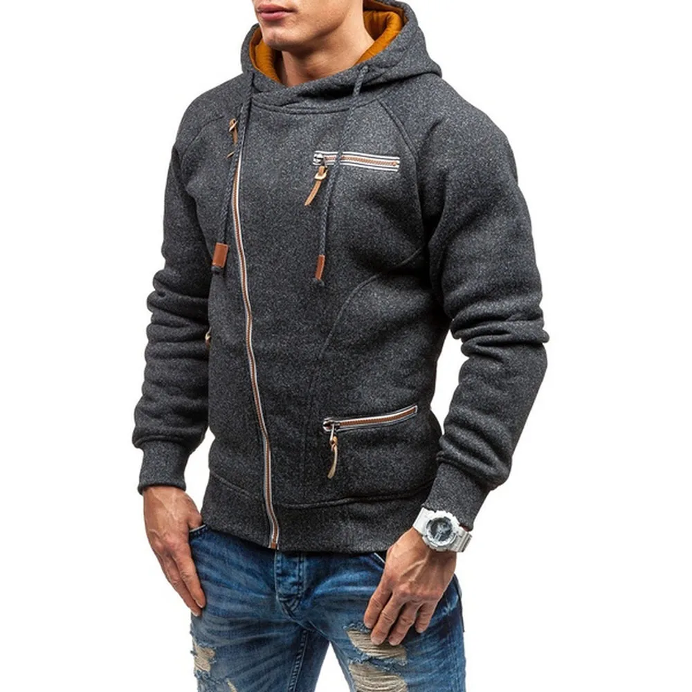 ZOGAA Casual Cardigan Men Hoodie Sweatshirt Long Sleeved Male Diagonal
