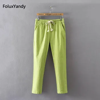 

5 Colors Summer Pants Women Plus Size 3 4 XL Casual Loose Strethced Cotton Linen Pencil Pants Trousers KK3291