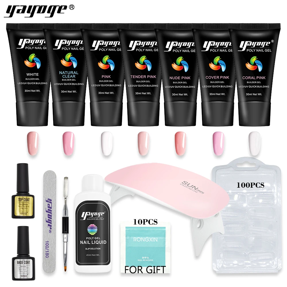 Yayoge nuevos 7 colores UV Poly Gel esmalte de uñas Consejos de construcción rápida US almacén entrega uñas Gel juego de barniz largo duradera Yayoge nuevos 7 colores UV Poly Gel esmalte de uñas Consejos de construcción rápida US almacén entrega uñas Gel juego de barniz largo duradera