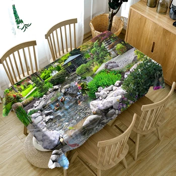 

Beautiful Manor Flower and Brook Thicken Cotton Tablecloth 3d Green World Seascape Washable Cloth Rectangular Round Table Cloth