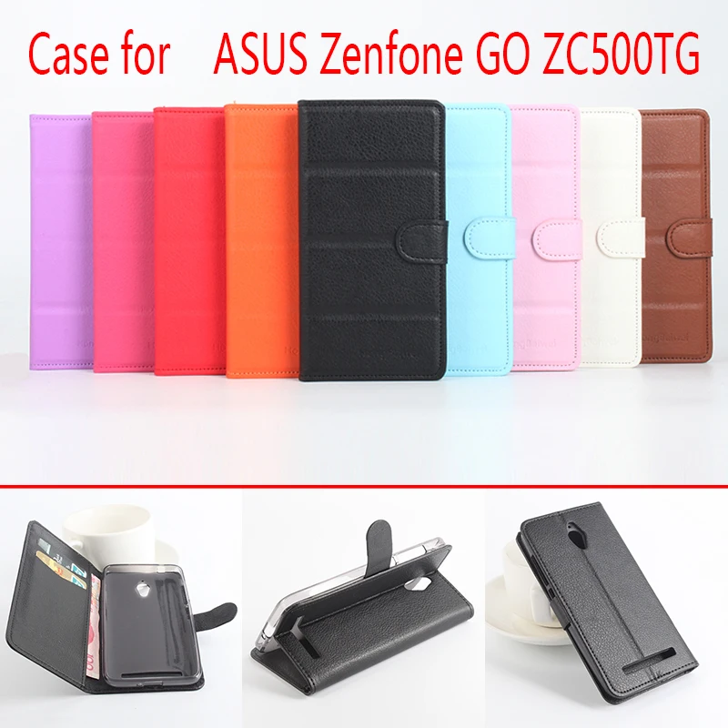 

For Asus Zenfone GO. ZC500TG Litchi Grain Leather Case Cover for Asus Zenfone GO. ZC500TG Luxury Phone Bag with Wallet Stand