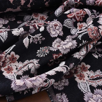 

130CM Wide Jacquard Floral Black Overcoat Jacket Cotton Rayon Fabric H399